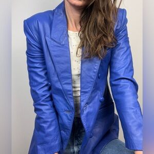 Vintage Blue Yucatan Bay Leather Double-Breasted Blazer | 1980s Classic